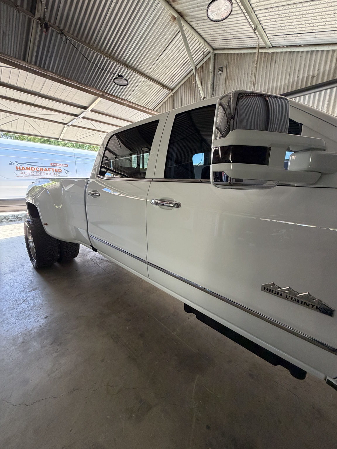 White Chevrolet High Country truck detailed by Handcrafted Auto Detailing